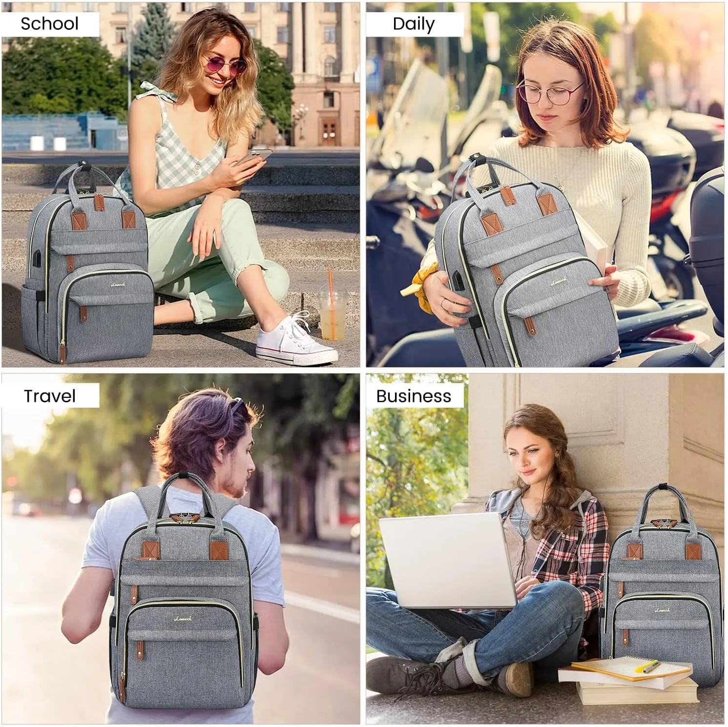 LOVEVOOK Laptop Backpack for Women & Men, Unisex Travel Anti-theft Work Bag, Business Computer College Backpacks Purse, Casual Hiking Outdoor Carry On Daypack with Lock, Fits 15.6 Inch Laptop, Grey