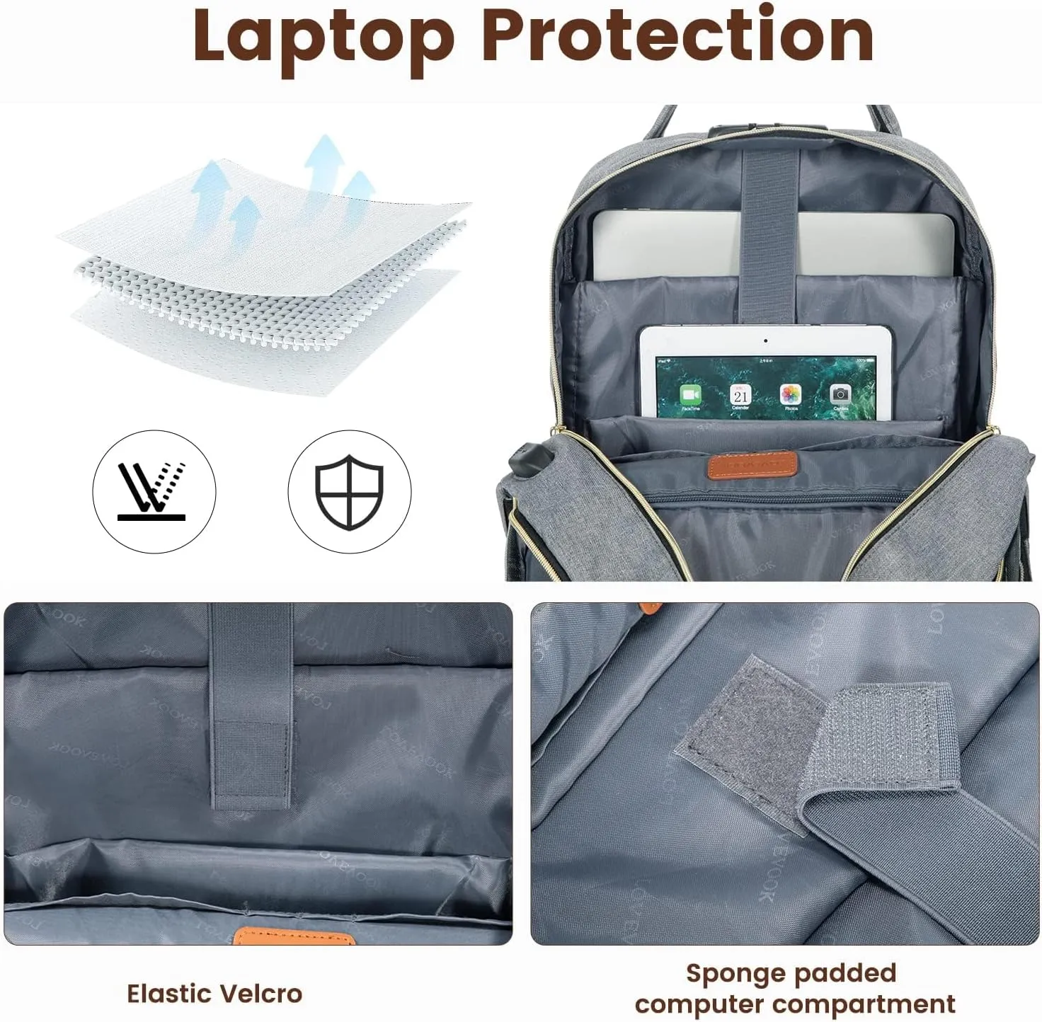 LOVEVOOK Laptop Backpack for Women & Men, Unisex Travel Anti-theft Work Bag, Business Computer College Backpacks Purse, Casual Hiking Outdoor Carry On Daypack with Lock, Fits 15.6 Inch Laptop, Grey