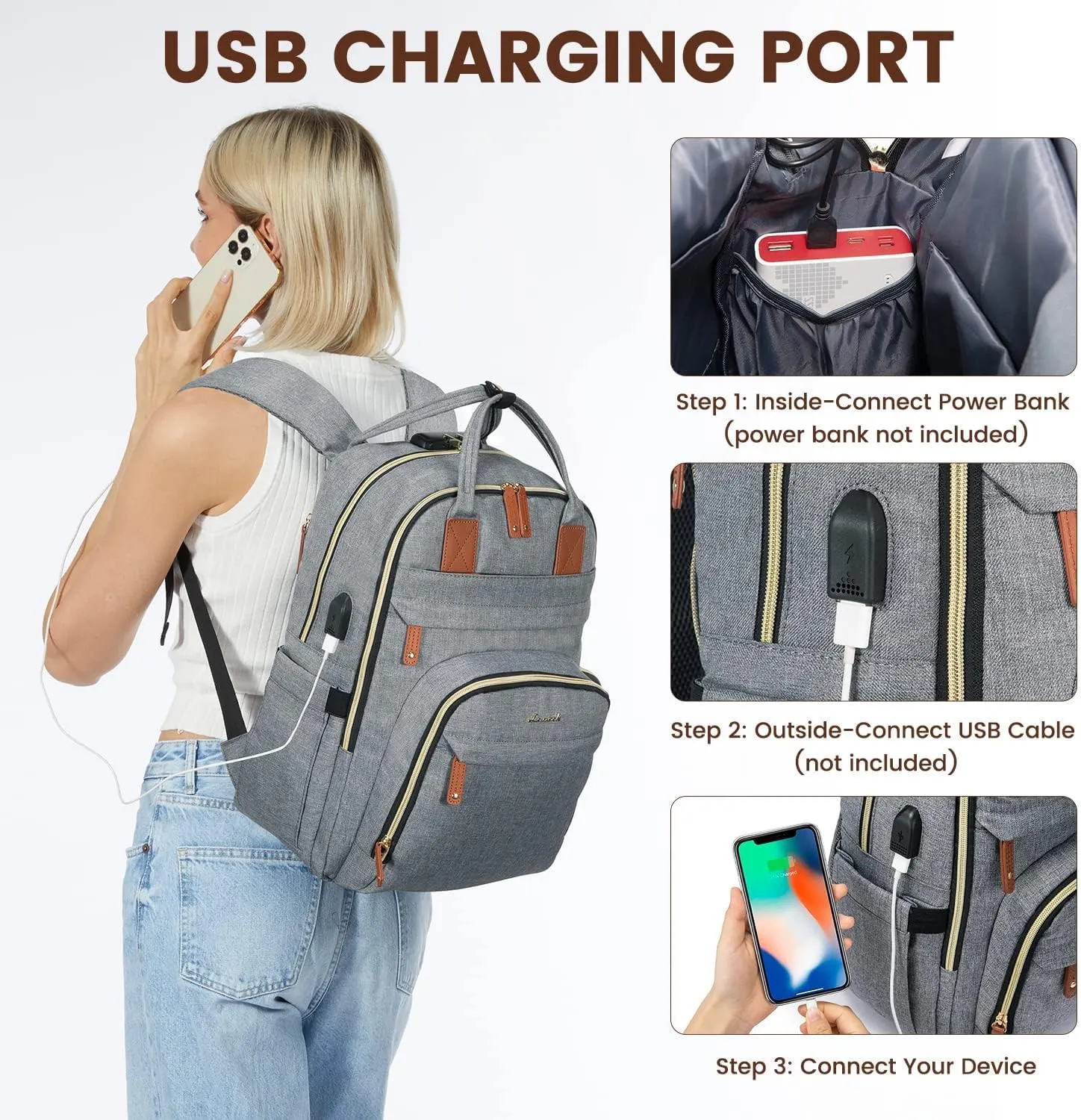 LOVEVOOK Laptop Backpack for Women & Men, Unisex Travel Anti-theft Work Bag, Business Computer College Backpacks Purse, Casual Hiking Outdoor Carry On Daypack with Lock, Fits 15.6 Inch Laptop, Grey