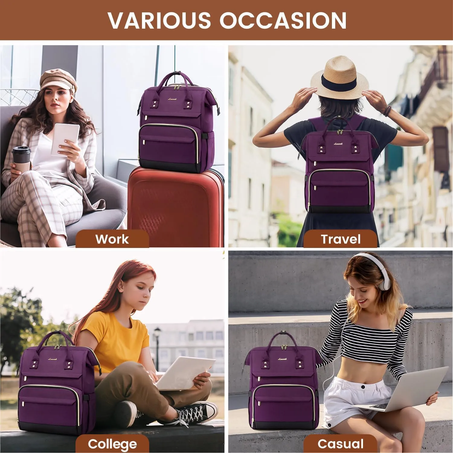 LOVEVOOK Laptop Backpack for Women Fashion Computer Backpack Large Capacity Work Backpack Purse 15.6 Inch Travel Backpack Nurse Teacher Bag with USB Port