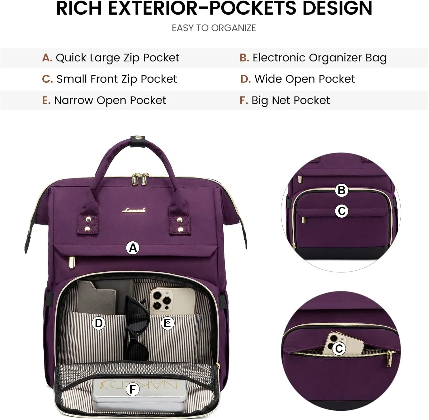 LOVEVOOK Laptop Backpack for Women Fashion Computer Backpack Large Capacity Work Backpack Purse 15.6 Inch Travel Backpack Nurse Teacher Bag with USB Port