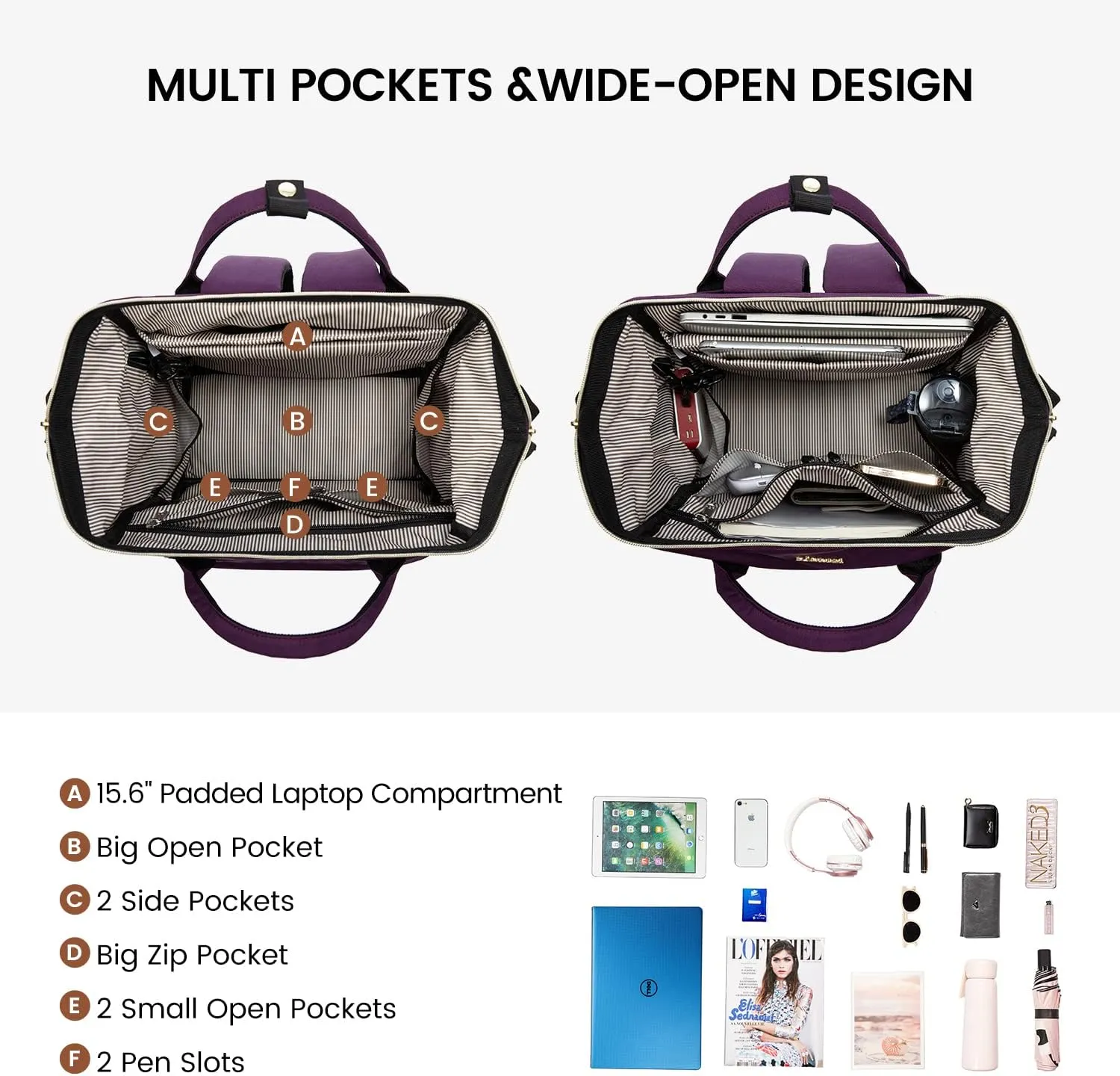 LOVEVOOK Laptop Backpack for Women Fashion Computer Backpack Large Capacity Work Backpack Purse 15.6 Inch Travel Backpack Nurse Teacher Bag with USB Port