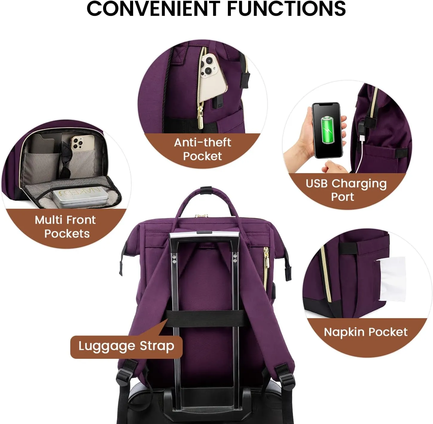 LOVEVOOK Laptop Backpack for Women Fashion Computer Backpack Large Capacity Work Backpack Purse 15.6 Inch Travel Backpack Nurse Teacher Bag with USB Port