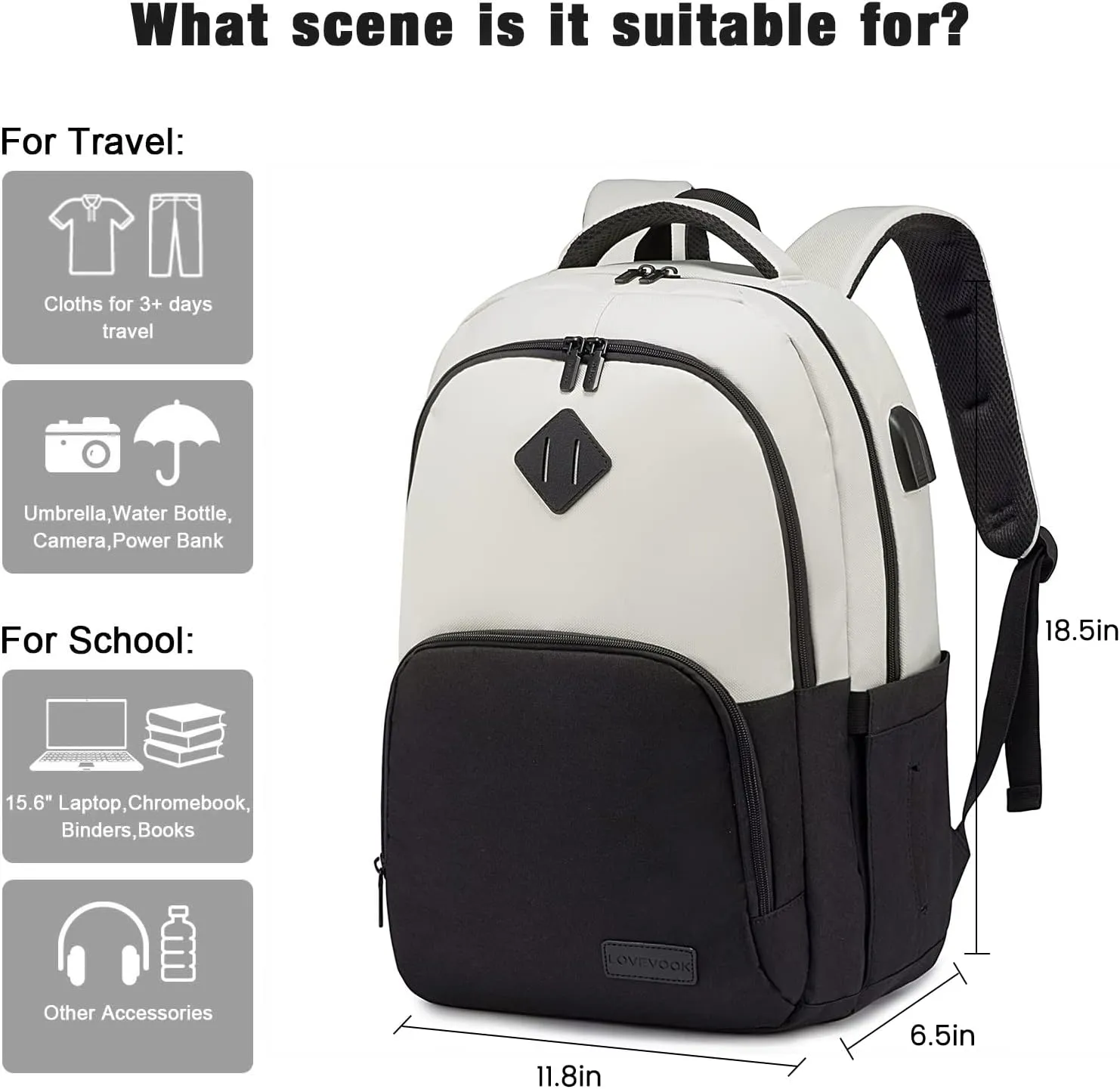 LOVEVOOK Laptop Backpack for Women Men, Classical Laptop Bag with Laptop Compartment for Work Travel, Fashion Daypack, Fit 15.6" Laptop