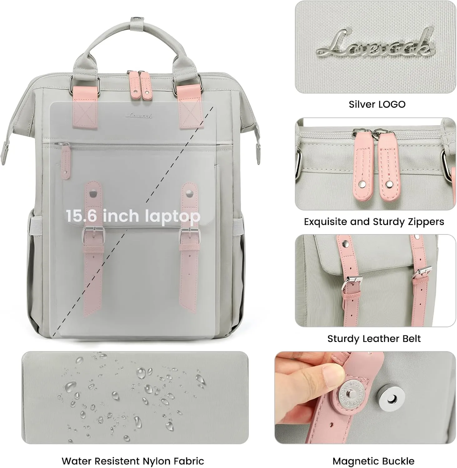 LOVEVOOK Laptop Backpack for Women, Teacher Nurse Bag Work Travel Computer Backpacks Purse,Daypack