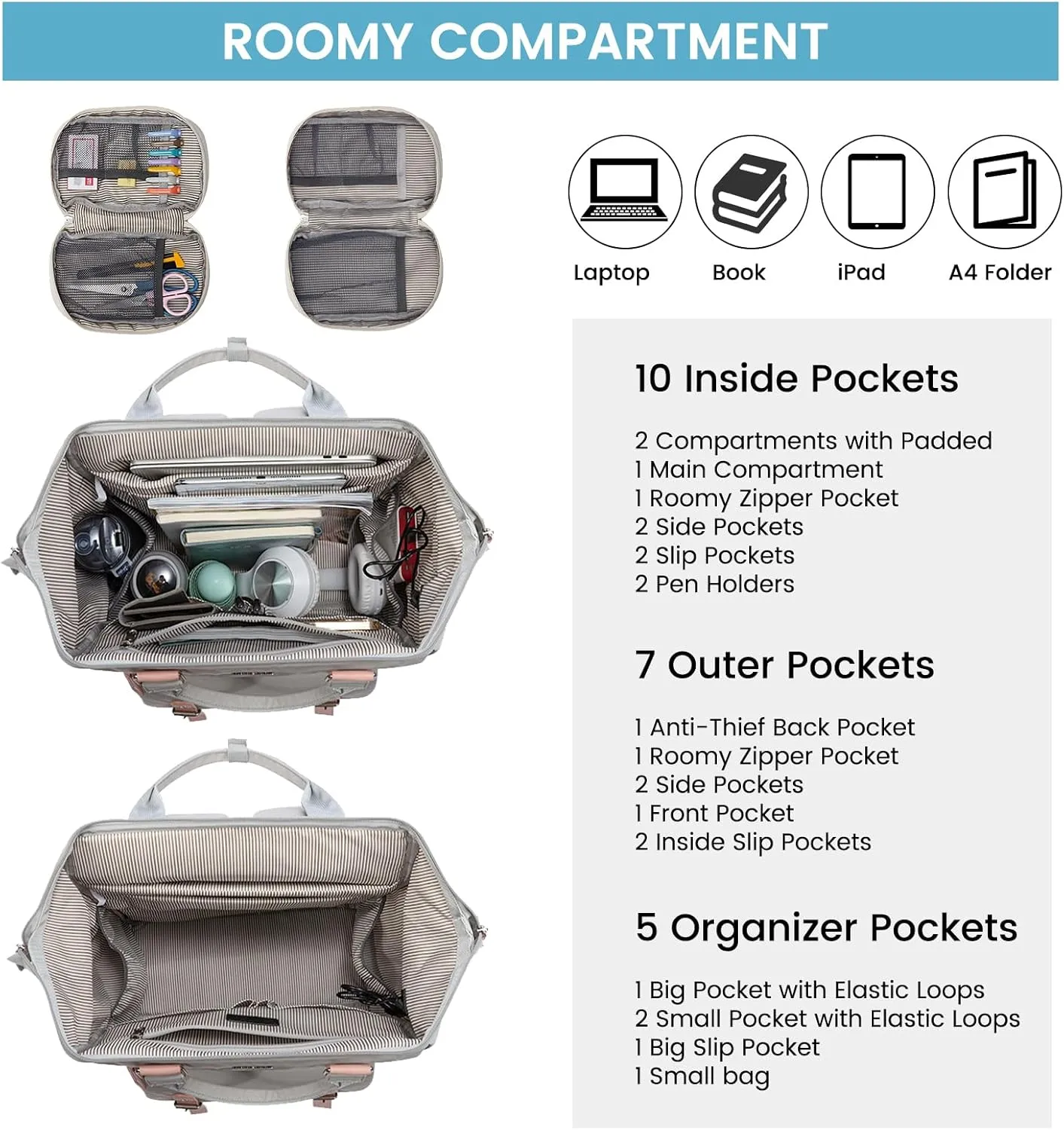 LOVEVOOK Laptop Backpack for Women, Teacher Nurse Bag Work Travel Computer Backpacks Purse,Daypack