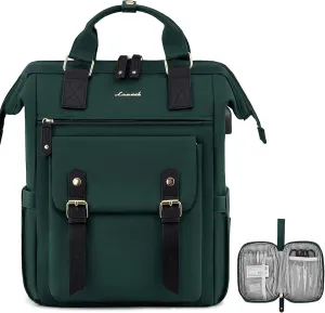 LOVEVOOK Laptop Backpack for Women, Teacher Nurse Bag Work Travel Computer Backpacks Purse,Water Resistant Daypack with USB Charging Port,Dark Green 15.6in