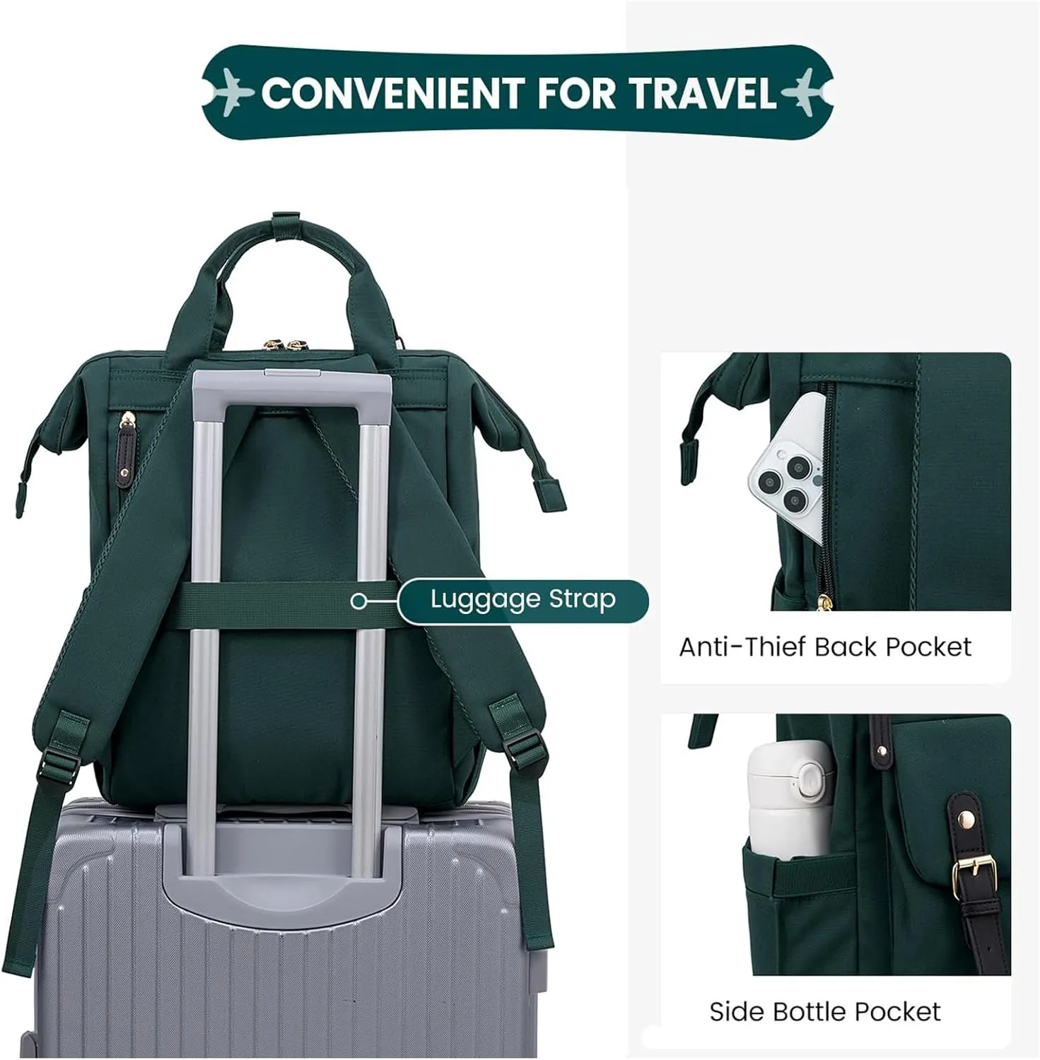 LOVEVOOK Laptop Backpack for Women, Teacher Nurse Bag Work Travel Computer Backpacks Purse,Water Resistant Daypack with USB Charging Port,Dark Green 15.6in