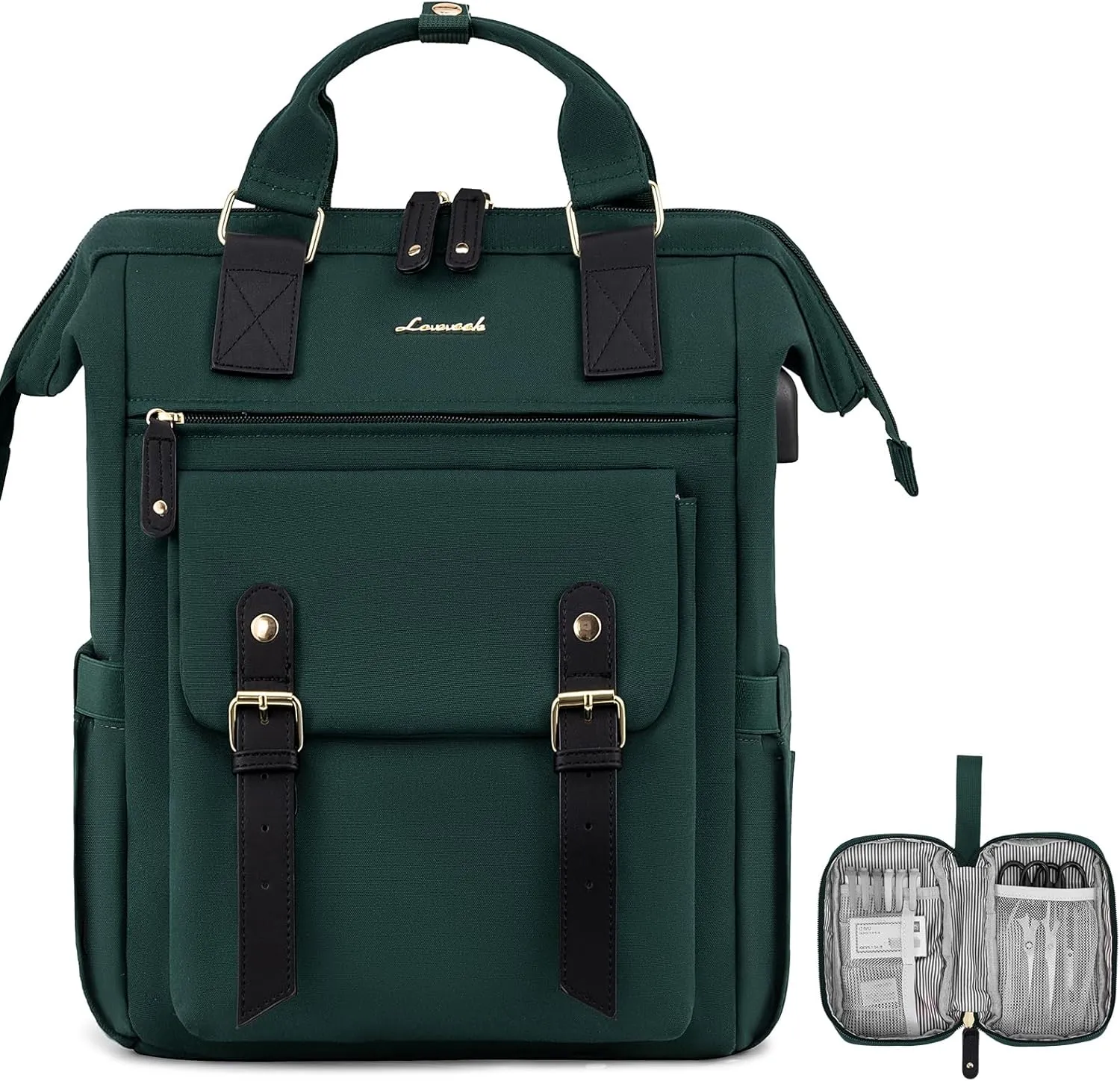 LOVEVOOK Laptop Backpack for Women, Teacher Nurse Bag Work Travel Computer Backpacks Purse,Water Resistant Daypack with USB Charging Port,Dark Green 15.6in