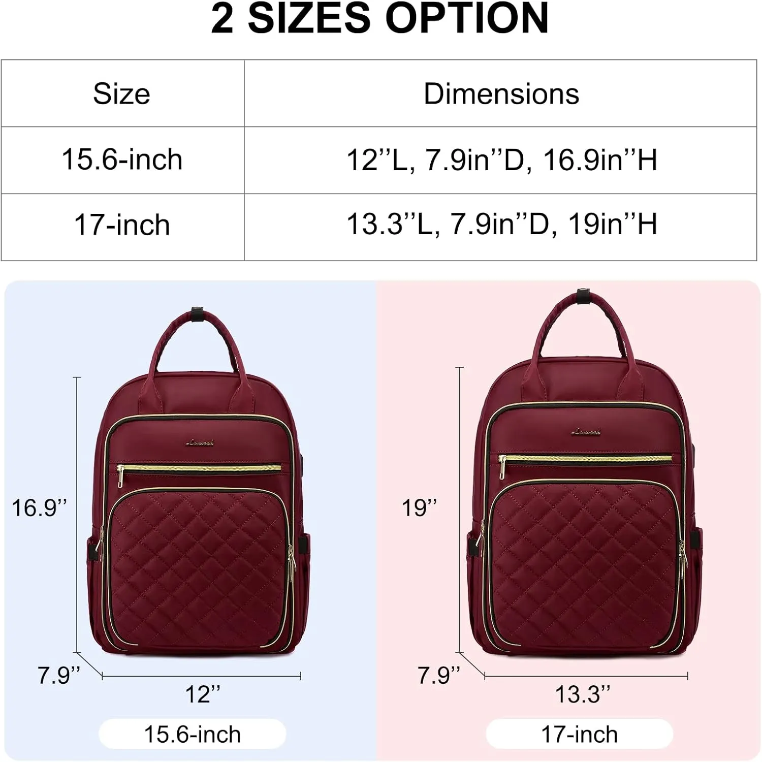 LOVEVOOK Laptop Backpack for Women, Work Travel Backpack Purse for Women Water Resistant, Nurse Bag Teacher Computer Backpack with USB Charging Port, Fits 17.3'' Laptop Wine