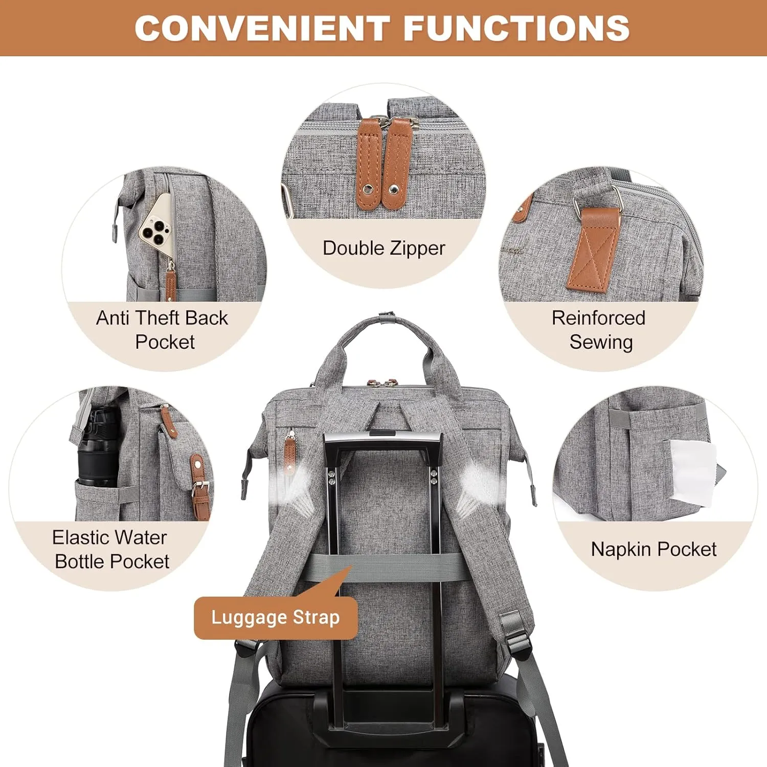 LOVEVOOK Laptop Backpack for Women Work Travel Commuter Teacher Backpack Business Computer Bag Doctor Nurse Bags College Backpack Purse, 17 Inch, Grey-brown