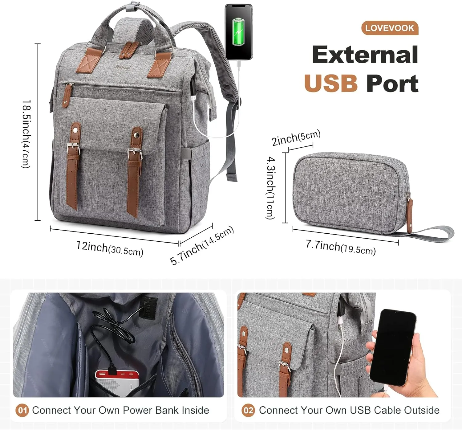 LOVEVOOK Laptop Backpack for Women Work Travel Commuter Teacher Backpack Business Computer Bag Doctor Nurse Bags College Backpack Purse, 17 Inch, Grey-brown