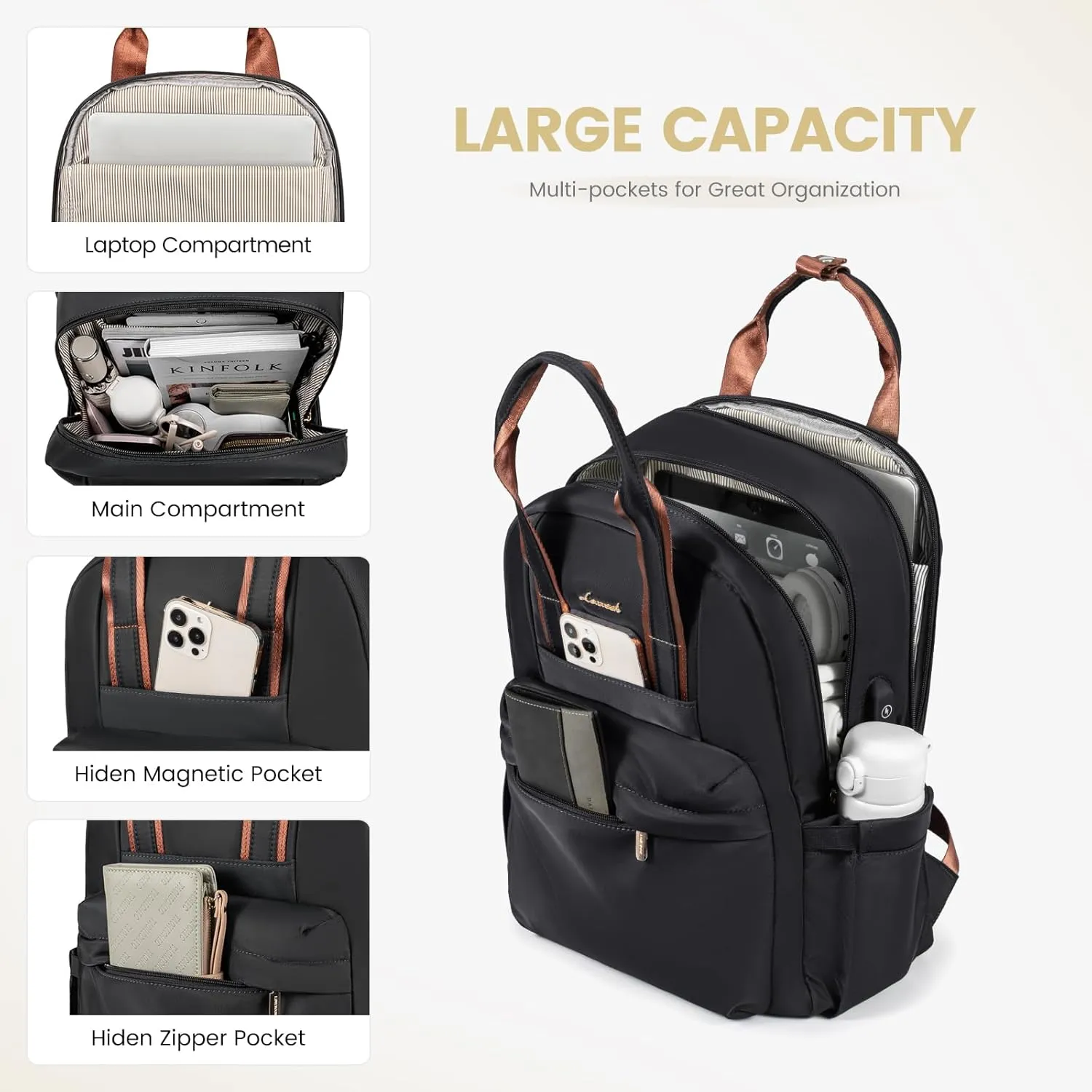 LOVEVOOK Laptop Backpack Purse for Women, 15.6 Inch Travel Laptop Bag with USB Port, Waterproof Work Teacher Nurse Computer Backpack, Durable Casual Daypack