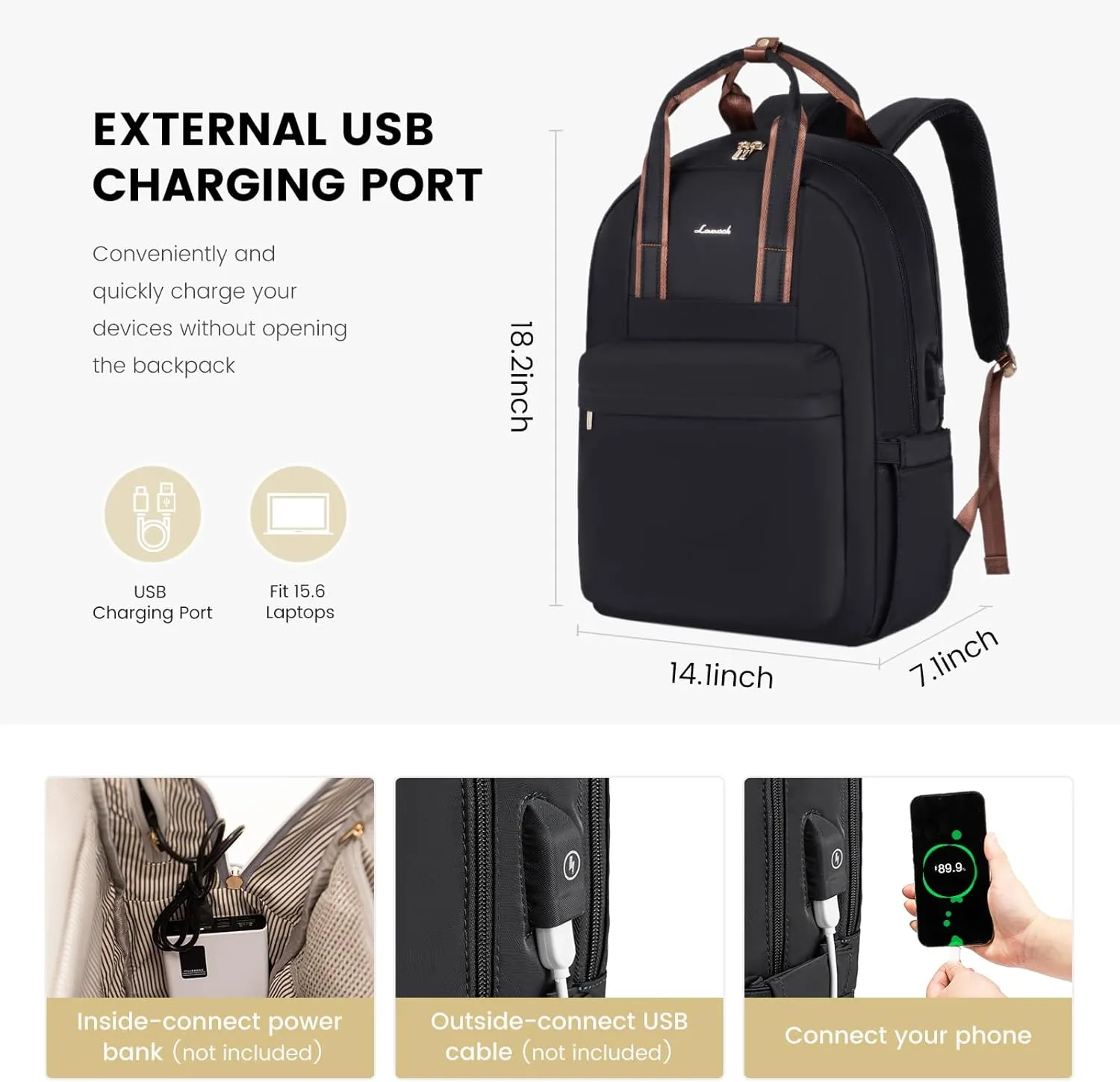 LOVEVOOK Laptop Backpack Purse for Women, 15.6 Inch Travel Laptop Bag with USB Port, Waterproof Work Teacher Nurse Computer Backpack, Durable Casual Daypack