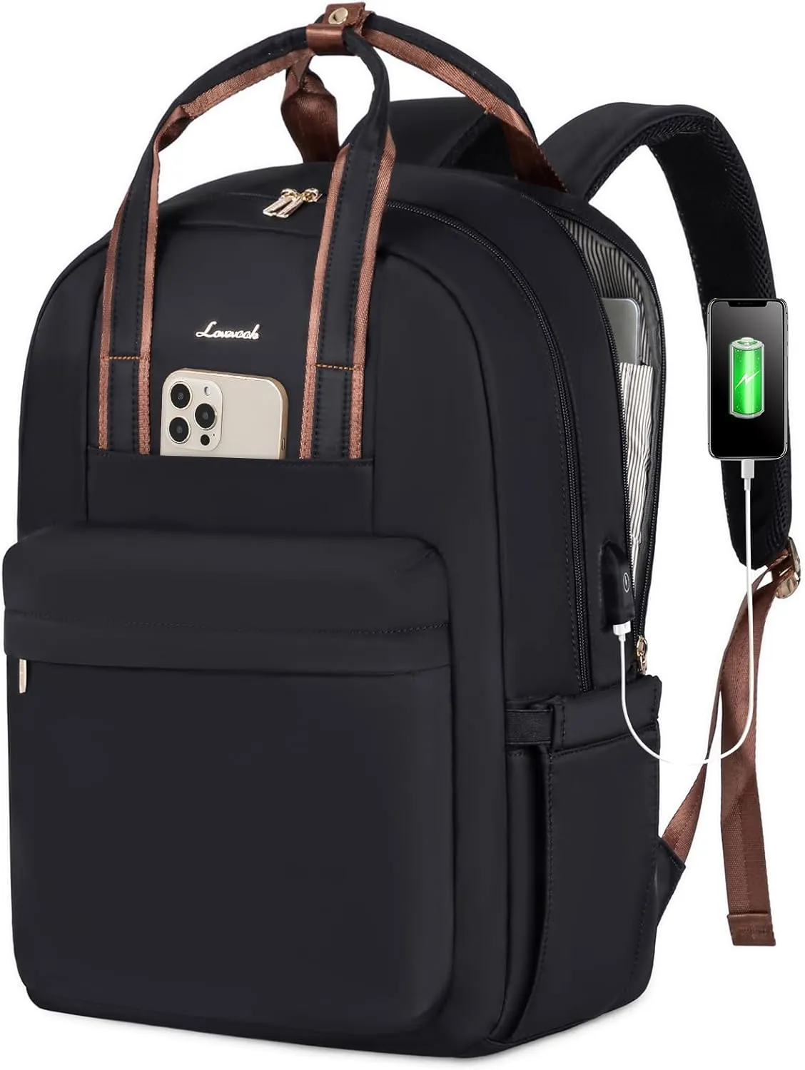 LOVEVOOK Laptop Backpack Purse for Women, 15.6 Inch Travel Laptop Bag with USB Port, Waterproof Work Teacher Nurse Computer Backpack, Durable Casual Daypack