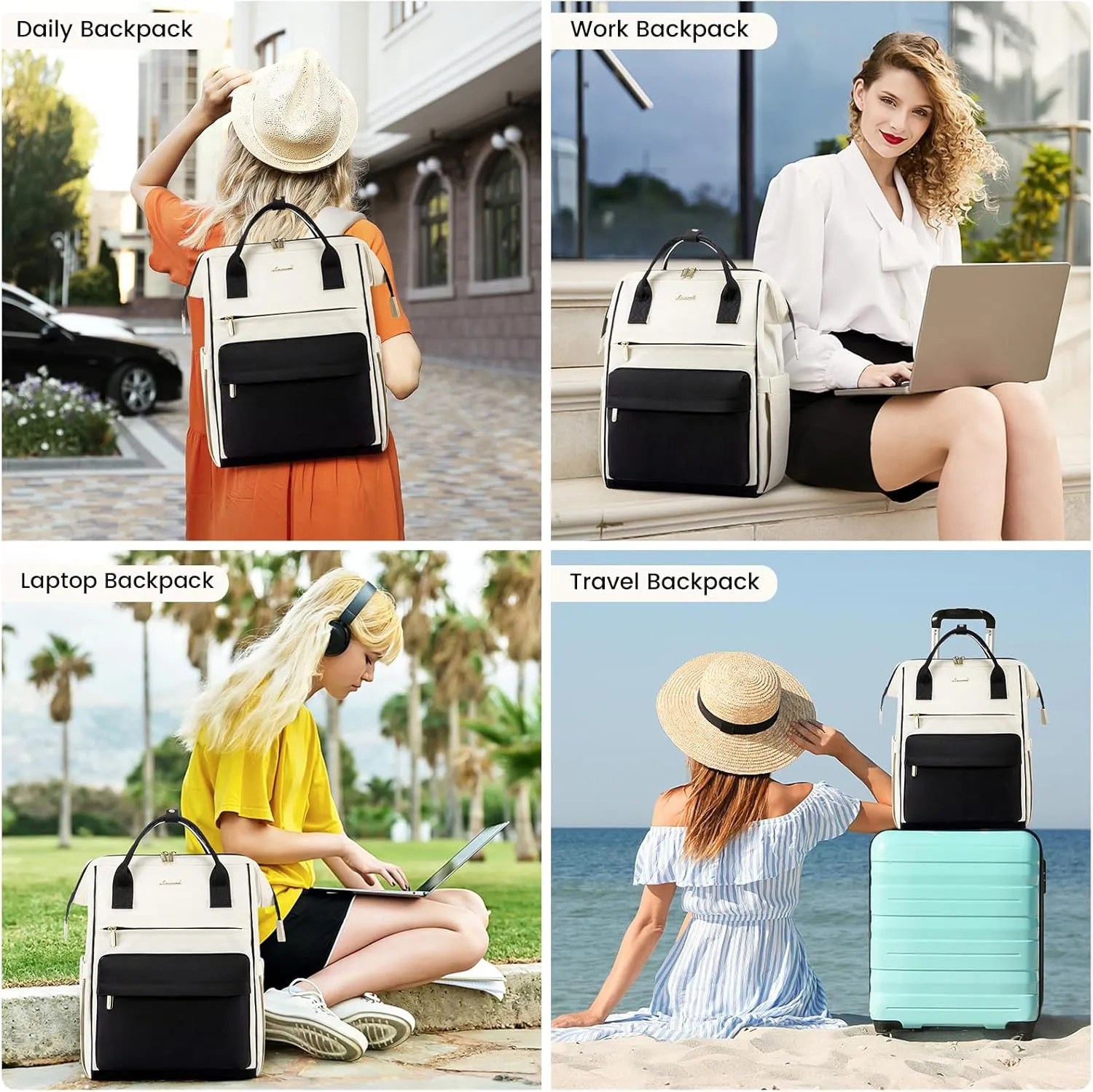 LOVEVOOK Laptop Backpack Purse for Women Waterproof Teacher Nurse Bag, 15.6 Inch Work Laptop Bag with Organizer Bag Business Travel Computer Backpack, 2pcs set