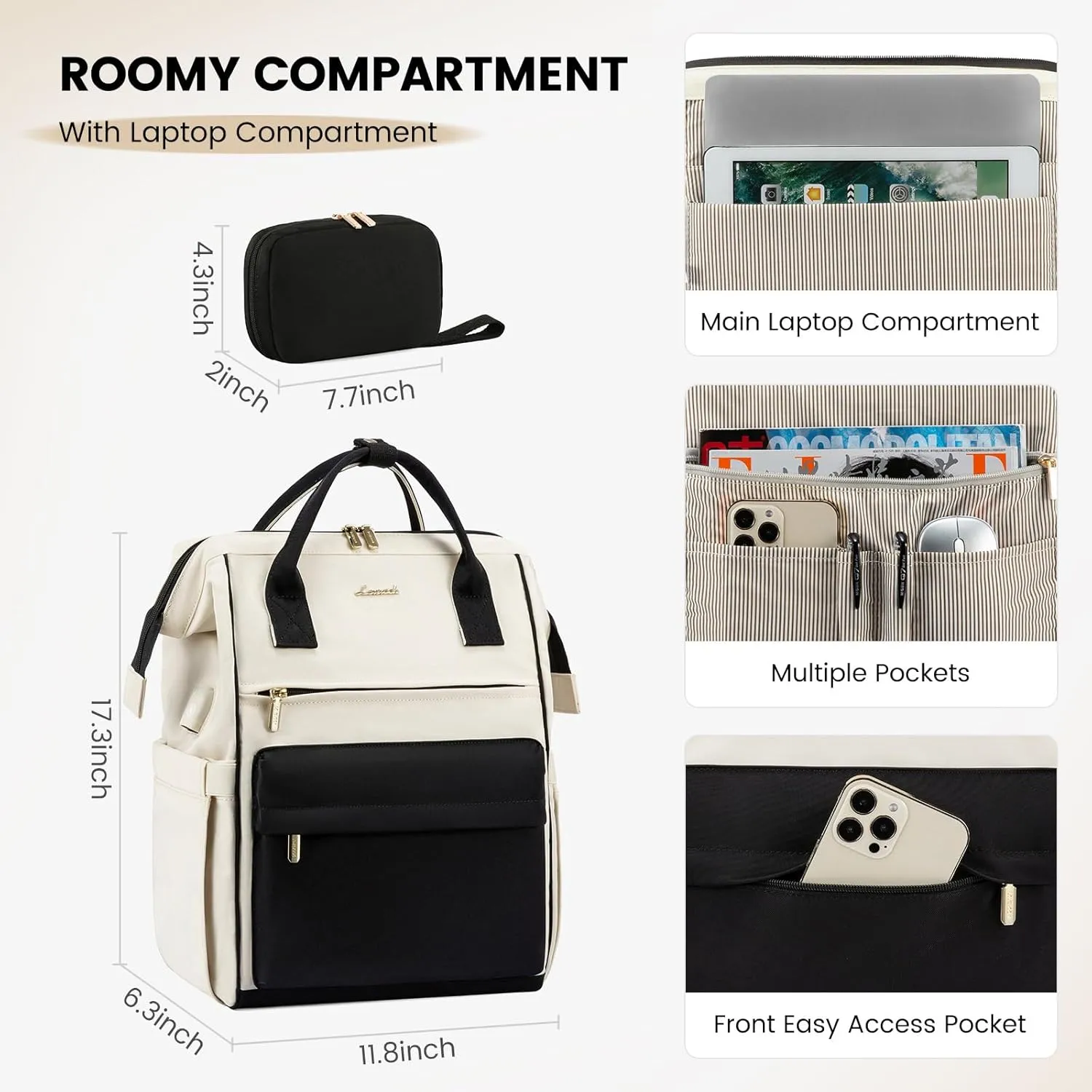 LOVEVOOK Laptop Backpack Purse for Women Waterproof Teacher Nurse Bag, 15.6 Inch Work Laptop Bag with Organizer Bag Business Travel Computer Backpack, 2pcs set
