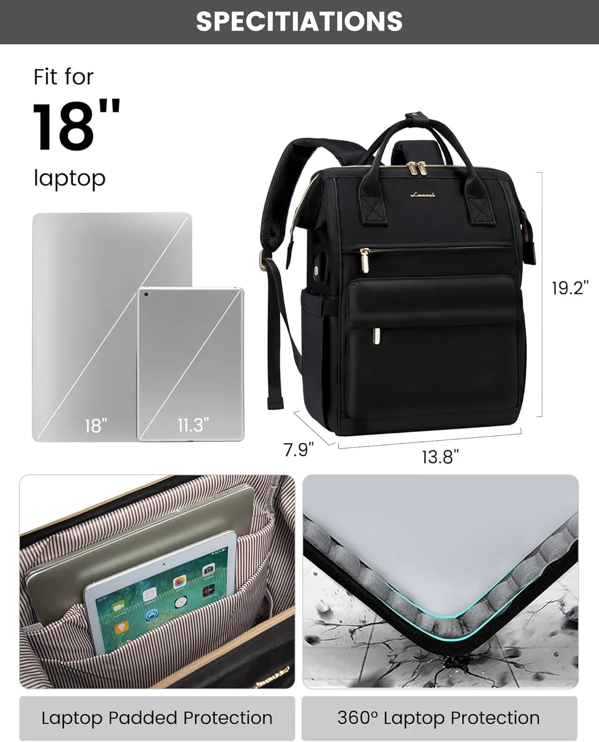 LOVEVOOK Laptop Backpack Purse for Women Waterproof Teacher Nurse Bag, 18 inch Work laptop Bag with USB Port, Business Travel Computer Backpack