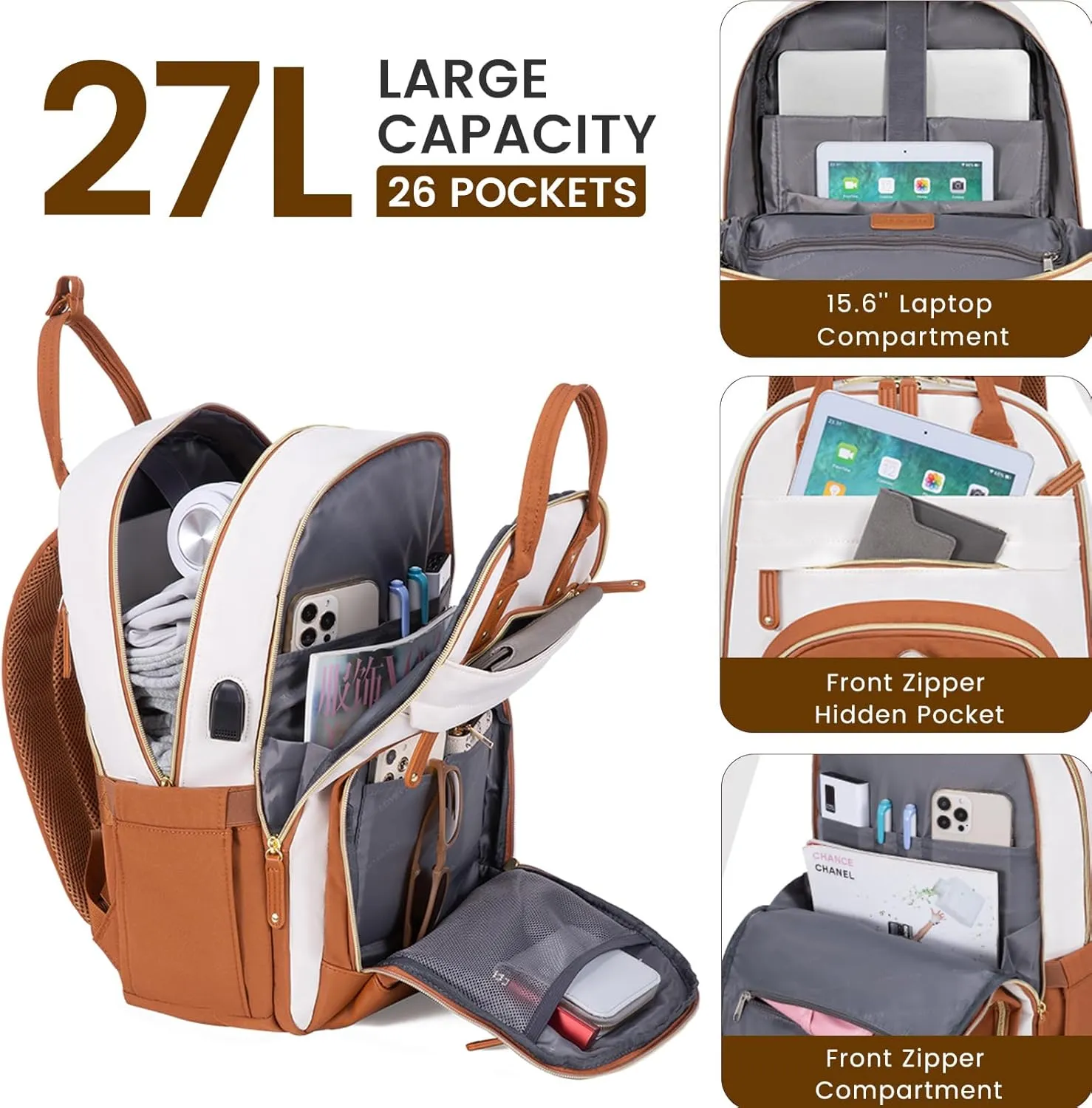 LOVEVOOK Laptop Backpack Women,Large Capacity 15.6 inch Laptop Bag Travel Backpack for Women,Computer Work College Teacher Backpacks with USB Port,Waterproof Personal Item Backpack Casual Daypack
