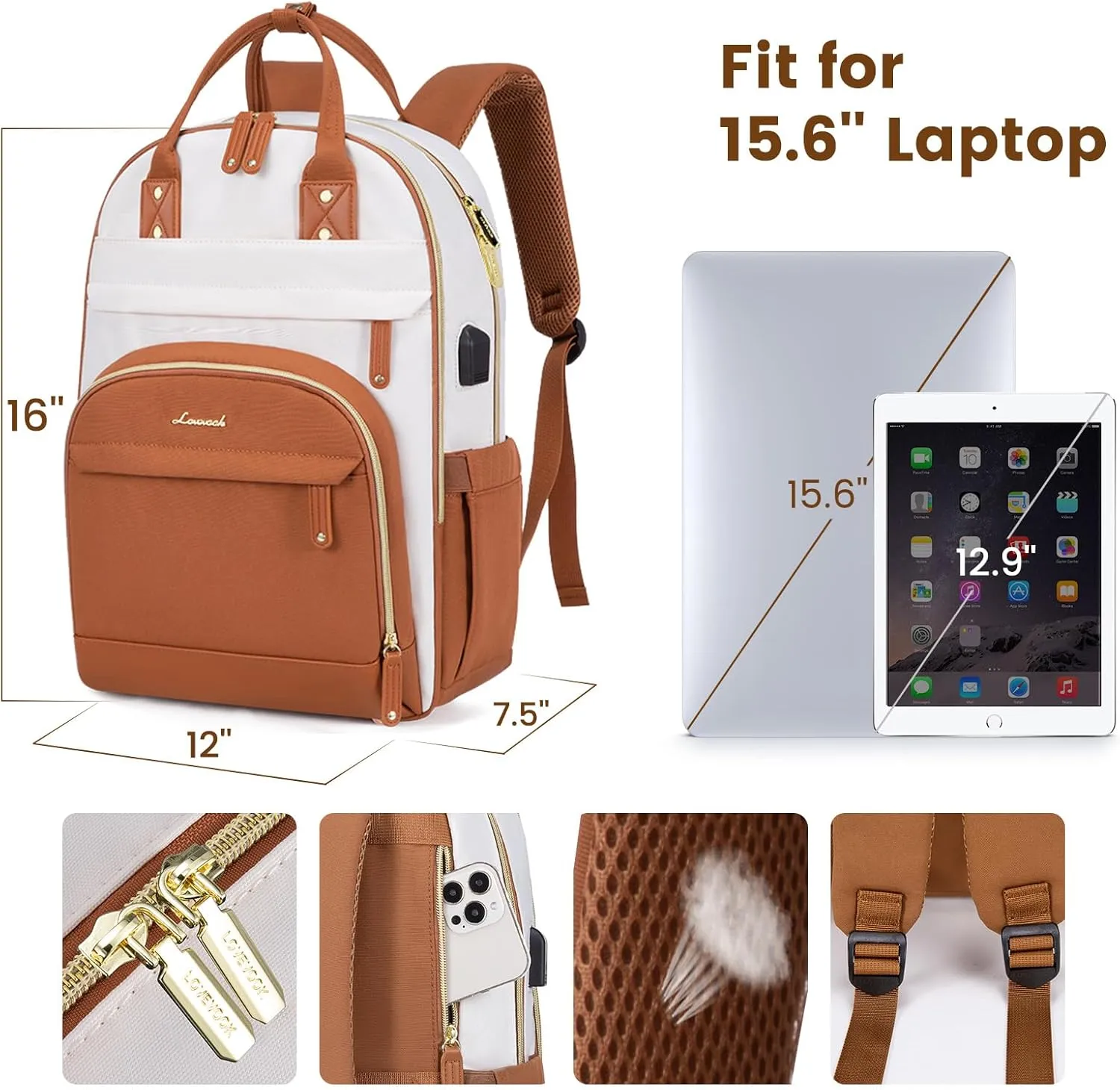 LOVEVOOK Laptop Backpack Women,Large Capacity 15.6 inch Laptop Bag Travel Backpack for Women,Computer Work College Teacher Backpacks with USB Port,Waterproof Personal Item Backpack Casual Daypack