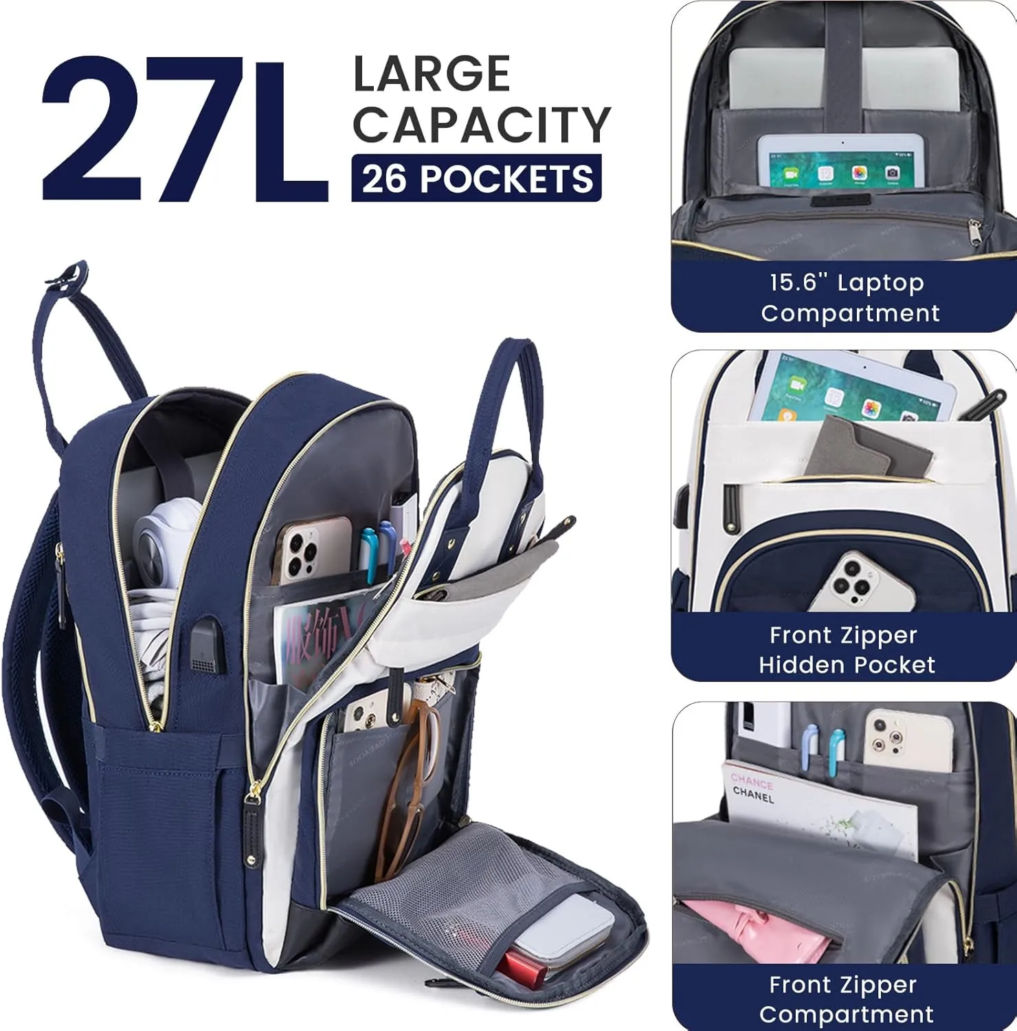 LOVEVOOK Laptop Backpack Women,Large Capacity 15.6 inch Laptop Bag Travel Backpack for Women,Computer Work College Teacher Backpacks with USB Port,Waterproof Personal Item Backpack Casual Daypack