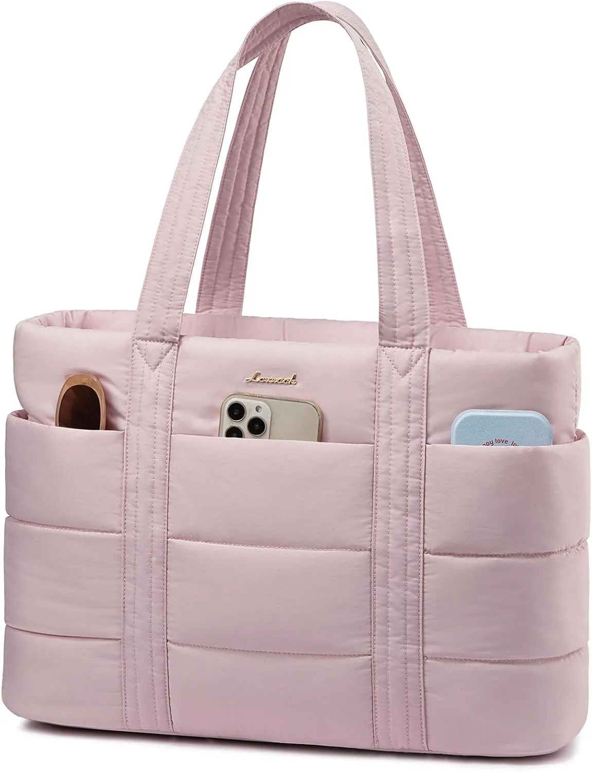 LOVEVOOK Tote Bag for Women, Large Puffer Work Tote Bag for 15.6 Inch Laptop, Lightweight Travel Tote Bag with Zipper Gifts for Women