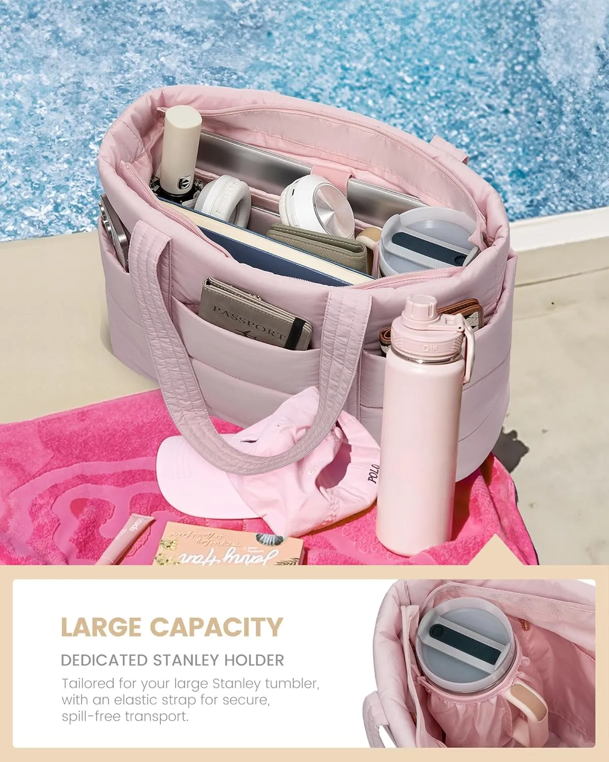 LOVEVOOK Tote Bag for Women, Large Puffer Work Tote Bag for 15.6 Inch Laptop, Lightweight Travel Tote Bag with Zipper Gifts for Women