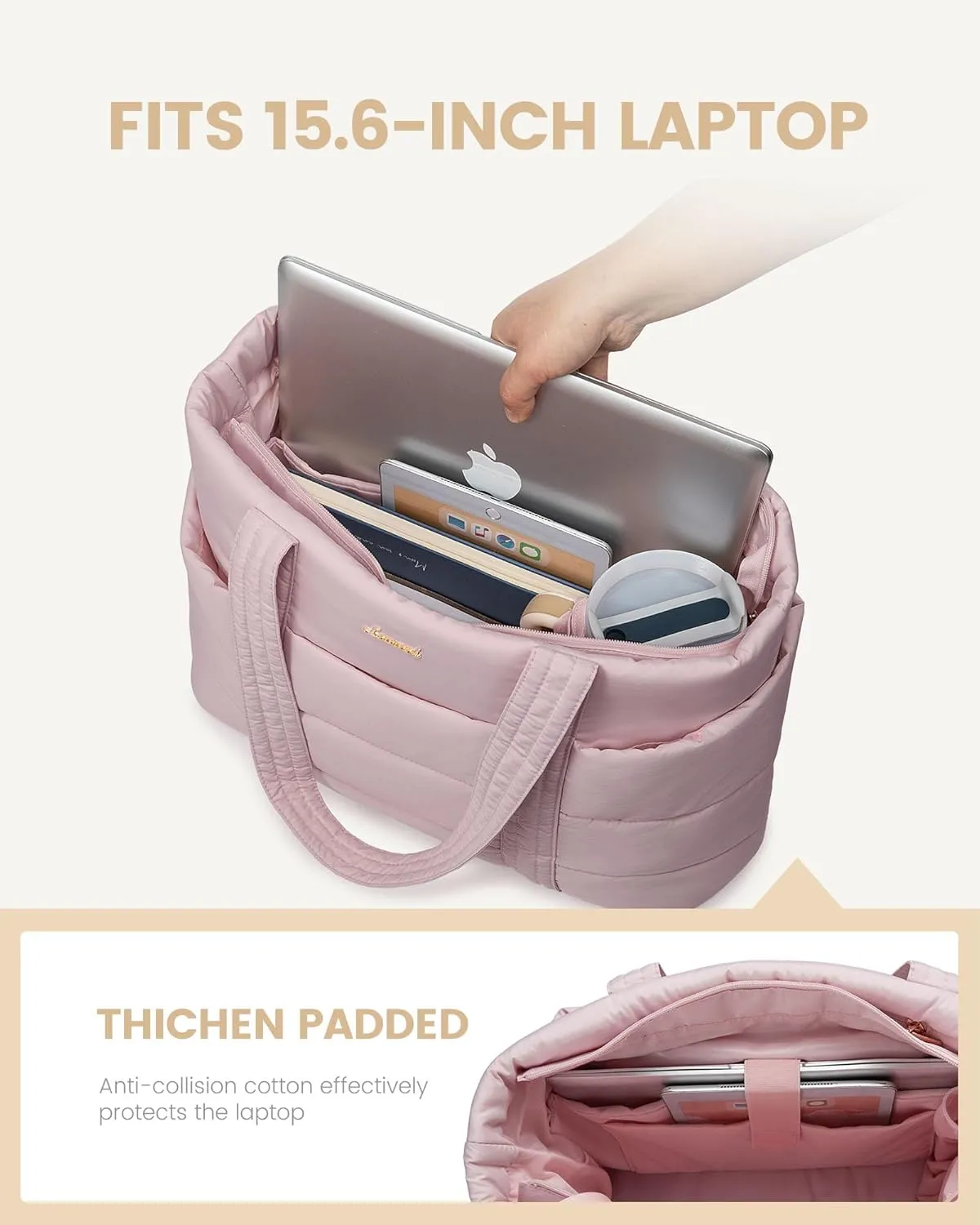 LOVEVOOK Tote Bag for Women, Large Puffer Work Tote Bag for 15.6 Inch Laptop, Lightweight Travel Tote Bag with Zipper Gifts for Women