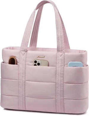 LOVEVOOK Tote Bag for Women, Large Puffer Work Tote Bag for 15.6 Inch Laptop, Lightweight Travel Tote Bag with Zipper Gifts for Women