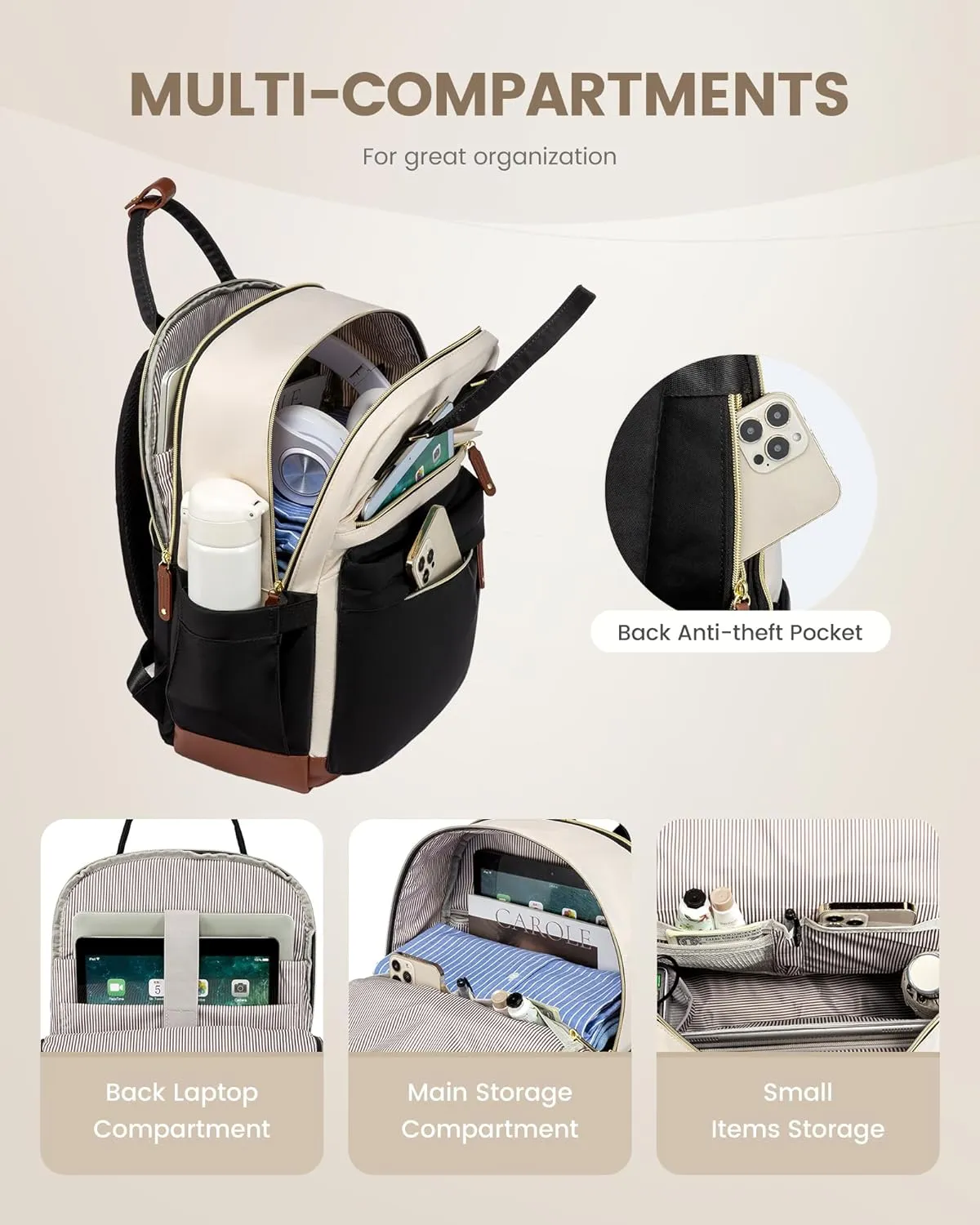 LOVEVOOK Travel Laptop Backpack Women, 15.6 Inch Anti-theft Laptop Bag with USB Port, Fashion Waterproof Computer Backpacks Teacher Nurse Backpack Purse for College School Work