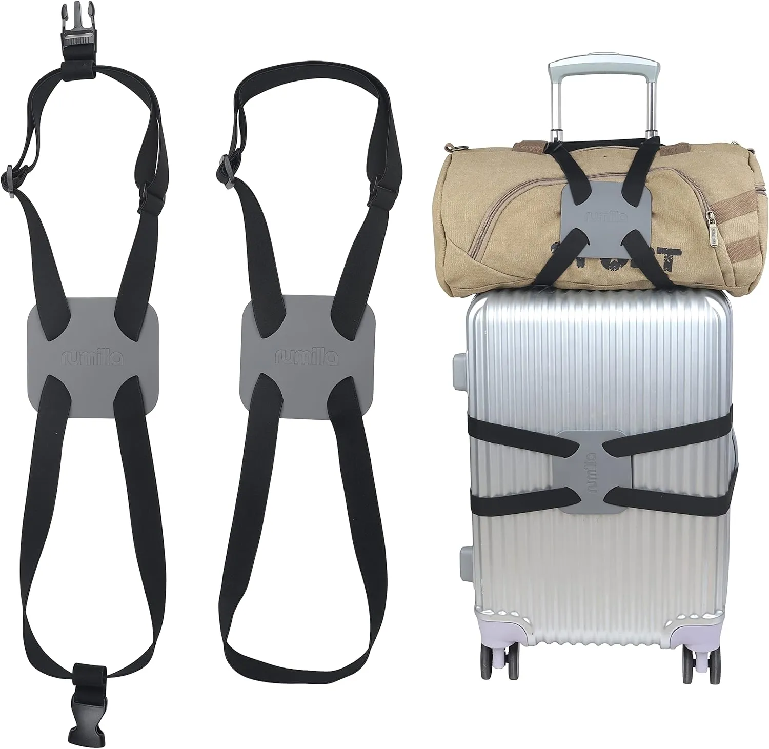Luggage Bungee Strap，Luggage Straps Bag Bungees for Add a Bag Easy to Travel Suitcase Elastic Strap Belt（2-Pack-Grey）
