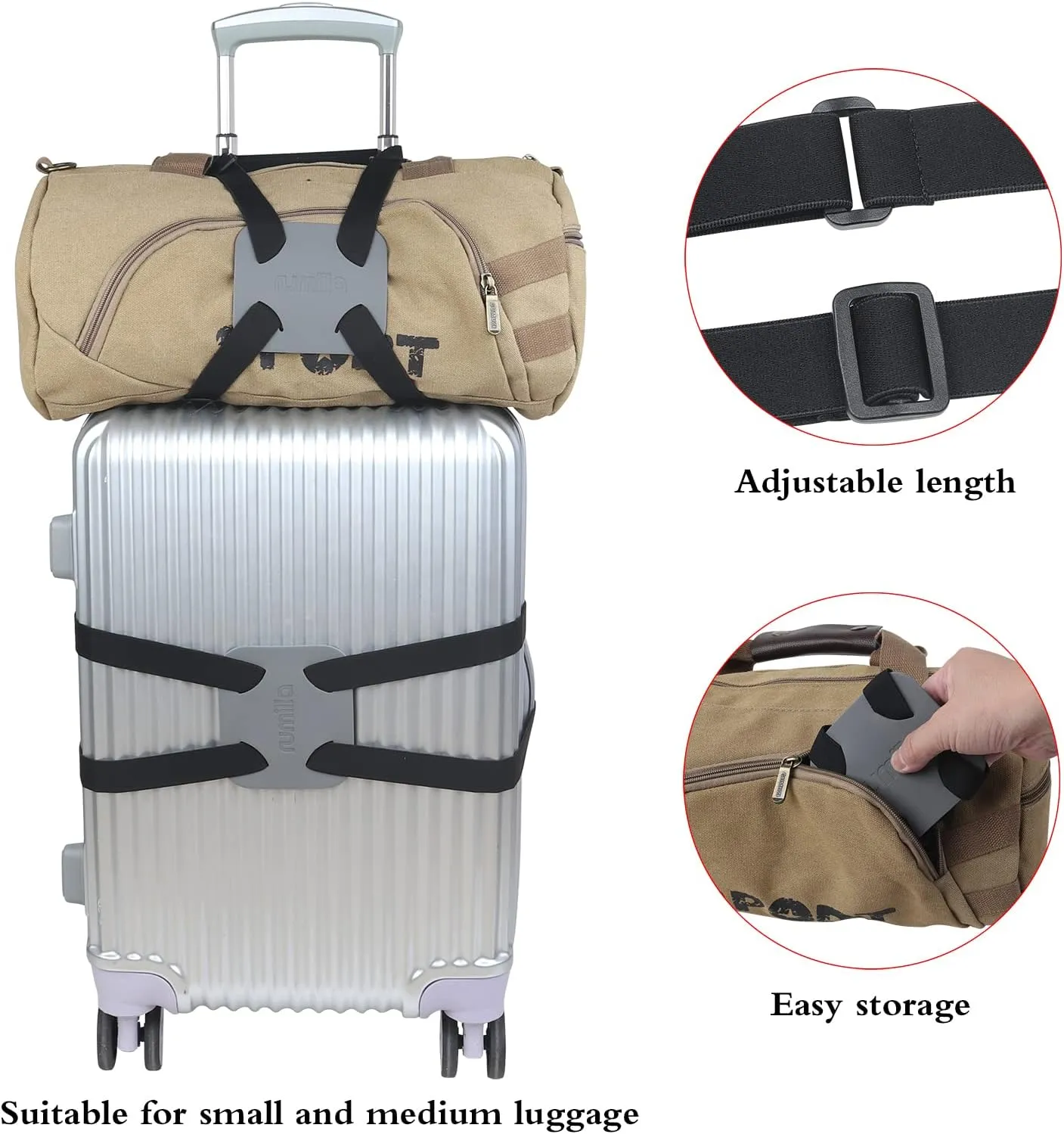 Luggage Bungee Strap，Luggage Straps Bag Bungees for Add a Bag Easy to Travel Suitcase Elastic Strap Belt（2-Pack-Grey）