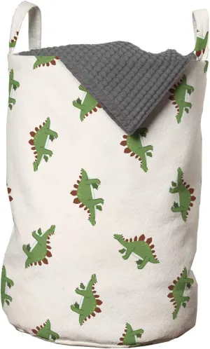 Lunarable Jurassic Laundry Bag, Stegosaurus Dinosaur Prehistoric Herbivorous Reptiles Extinct Animals, Hamper Basket with Handles Drawstring Closure for Laundromats, 13" x 19", Fern Green Ruby Beige