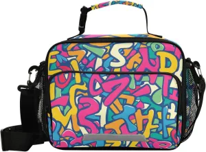 Lunch Bags Boxes Insulated Small Boys Girls Cooler Kids Letters Diagram for School Student with Shoulder Strap Water-Resistant