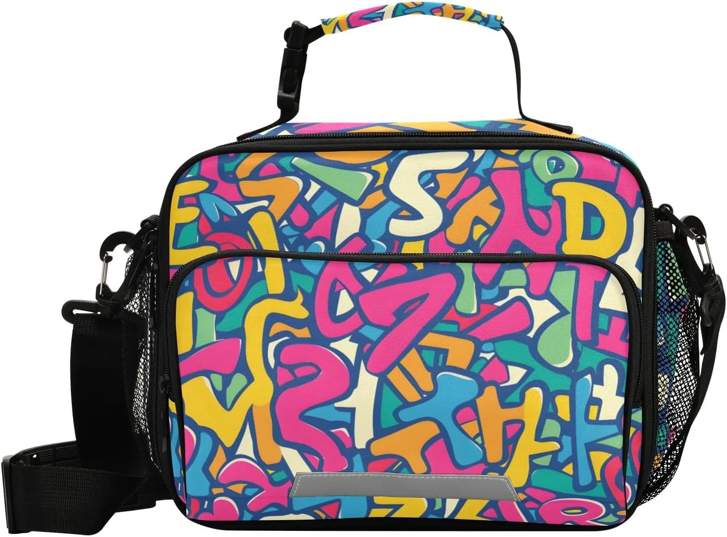 Lunch Bags Boxes Insulated Small Boys Girls Cooler Kids Letters Diagram for School Student with Shoulder Strap Water-Resistant