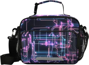 Lunch Bags Boxes Insulated Small Boys Girls Cooler Kids Purple Circuit Board for School Student with Shoulder Strap Water-Resistant