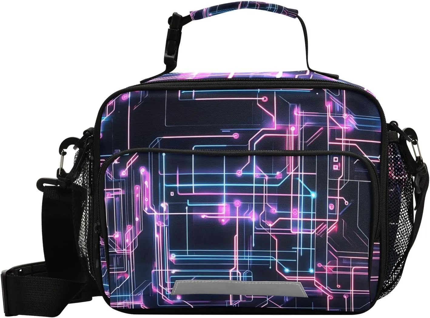 Lunch Bags Boxes Insulated Small Boys Girls Cooler Kids Purple Circuit Board for School Student with Shoulder Strap Water-Resistant