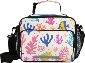 Lunch Bags Boxes Insulated Small Boys Girls Cooler Kids Seahorses Corals Algae for School Student with Shoulder Strap Water-Resistant