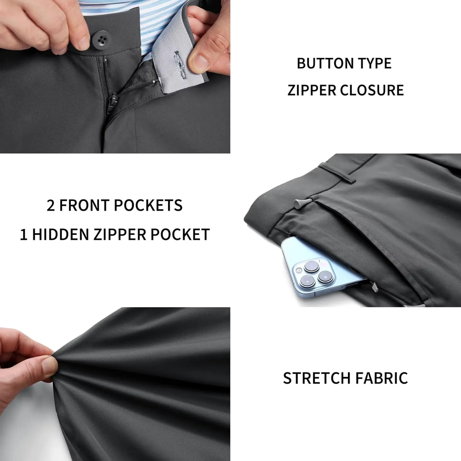 M MAELREG Golf Pants Men Quick Dry - 30"/32"/34" Stretch Lightweight 5 Pockets Water-Resistant Casual Mens Dress Pants
