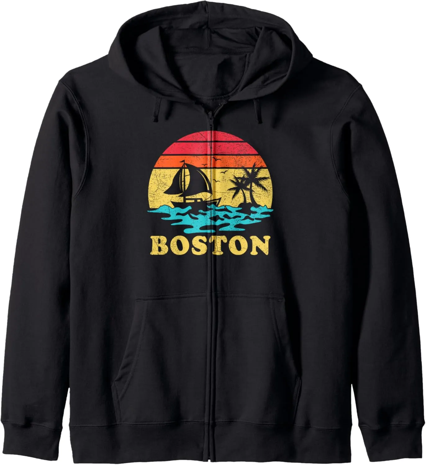 MA Boston Sailing Vintage Palm Tree Sailboat Summer Sailor Zip Hoodie