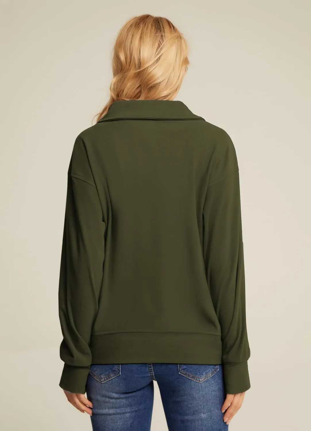 Maacie Maternity Sweatshirts Lapel Half Zip Thermal Fleece Pullover with Thumbholes & Kangaroo Pocket