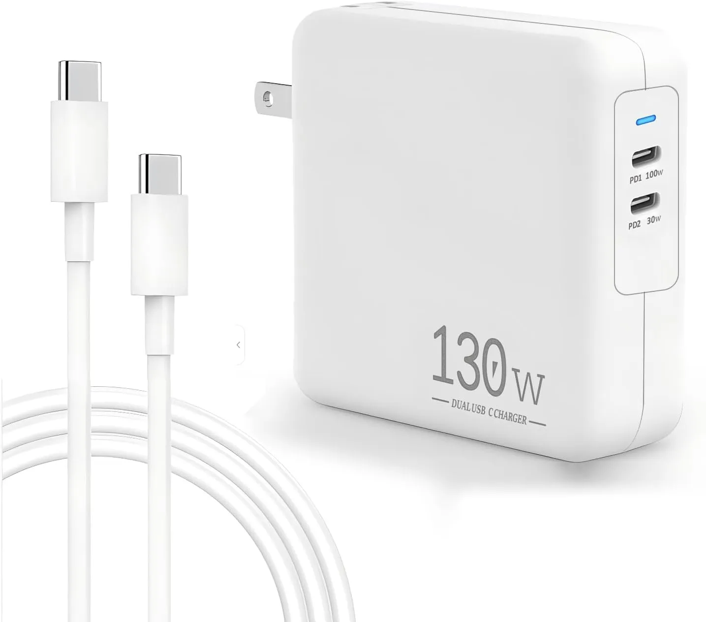 Mac Book Pro Charger, 130W USB C Charger 2 Port Power Adapter for MacBook Pro 16, 15, 14, 13 Inch/MacBook Air M1 M2, ipad Pro,and All USB C Devices, 6.6ft USB C to USB C Cable Included