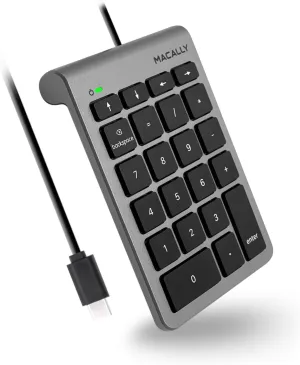 Macally Wired USB C Numeric Keypad for Mac - Work Better - Type C Number Pad for MacBook Pro/Air, iMac, and PC - USB C Wired Number Pad with 5ft Cable and Arrow Keys - 10 Key USB Keypad for Laptop