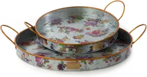 MACKENZIE-CHILDS Galvanized Metal Serving Trays with Handles, Set of 2, Flower Market