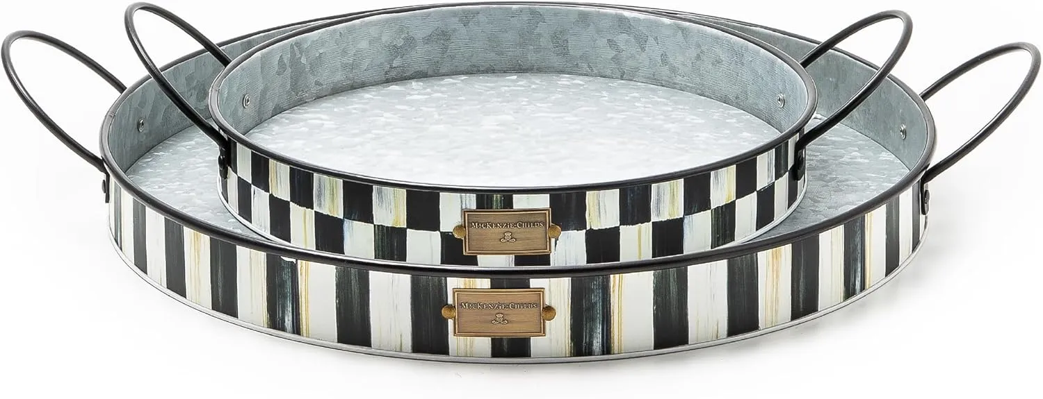 MACKENZIE-CHILDS Galvanized Metal Serving Trays with Handles, Set of 2, Spectator