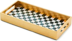 MACKENZIE-CHILDS Lacquer Vanity Tray with Handles, Rectangular Tray for Dresser and Home Decor, Black-and-White Courtly Check