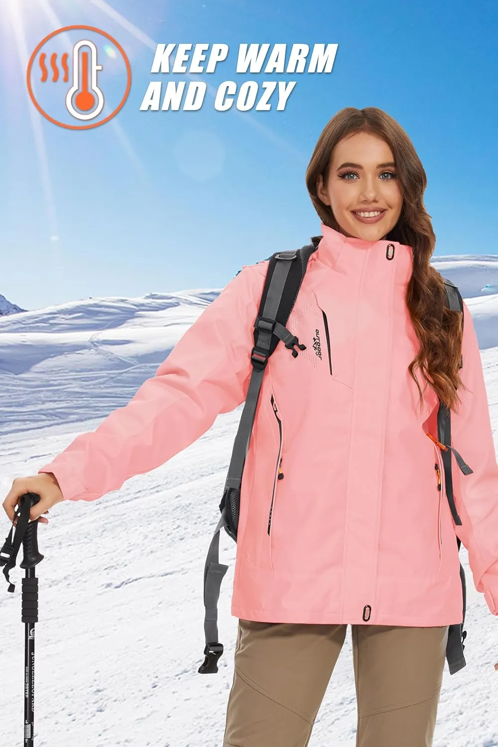 MAGCOMSEN Women's 3-in-1 Winter Coats Snow Ski Jacket Waterproof Windproof Fleece Lined Winter Jacket Parka