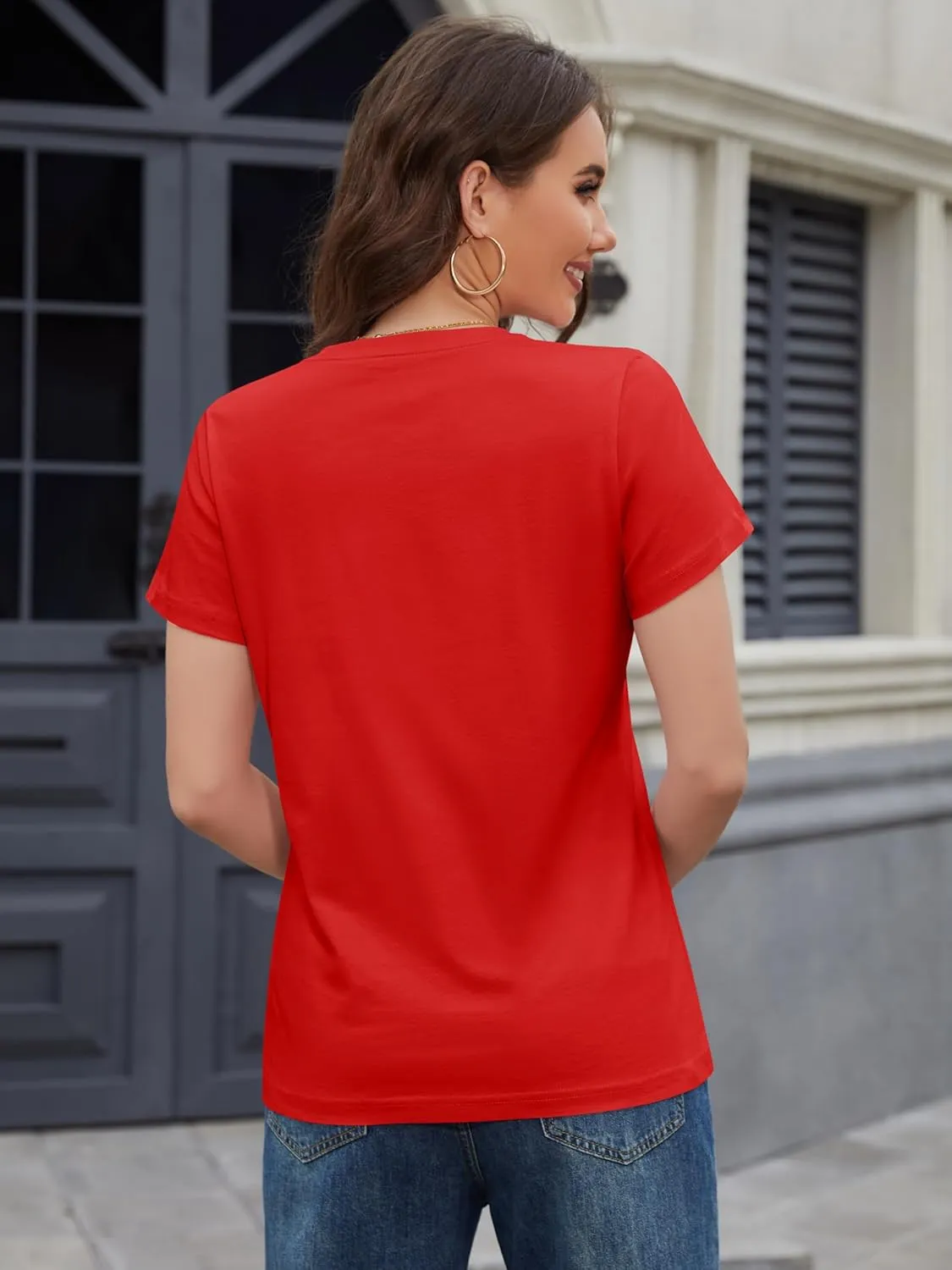 MAGCOMSEN Women's Cotton T-Shirts Short-Sleeve Shirts Crew-Neck Tops Classic-Fit Breathable Casual Summer Tees