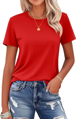 MAGCOMSEN Women's Cotton T-Shirts Short-Sleeve Shirts Crew-Neck Tops Classic-Fit Breathable Casual Summer Tees