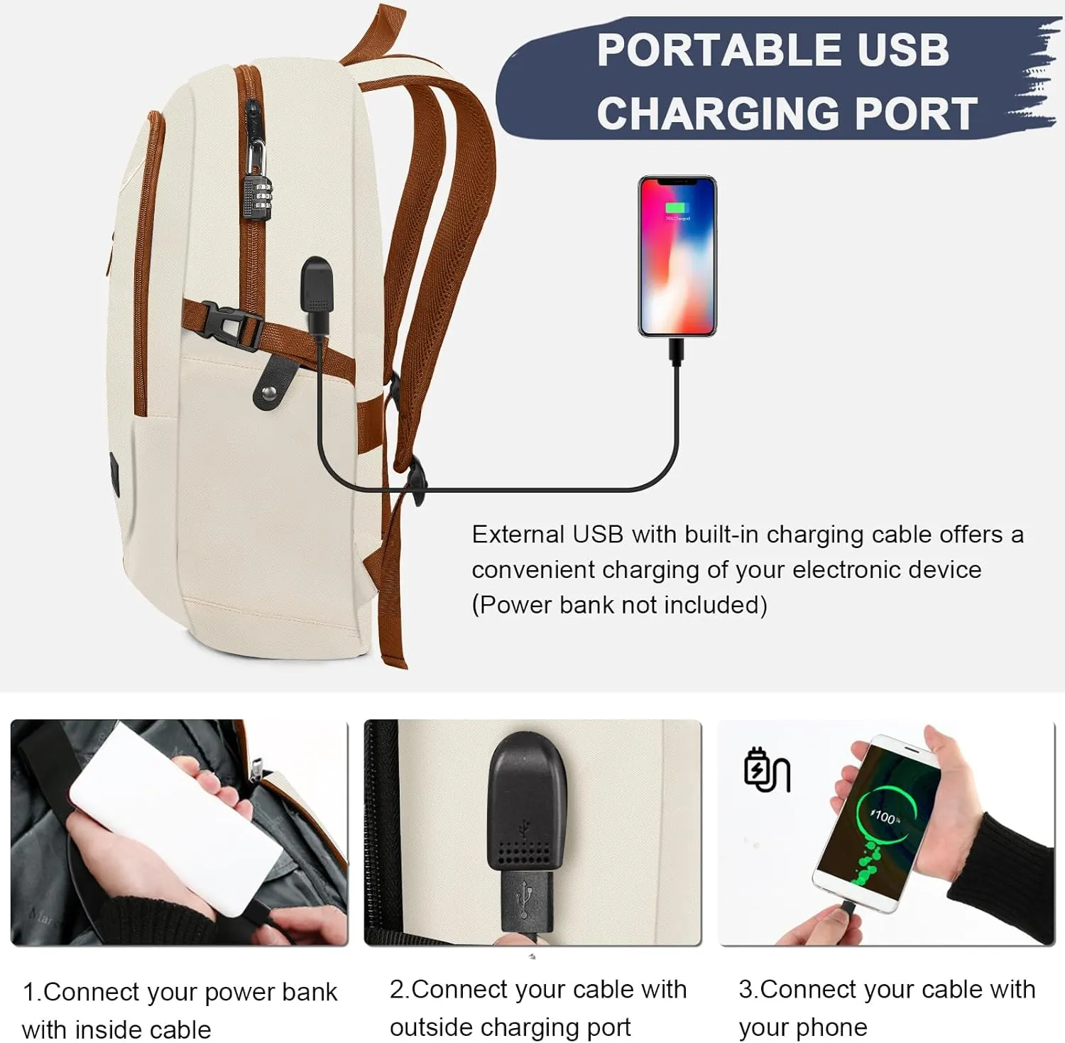 Mancro 15.6 inch Laptop Backpack with USB Charging Port, Lightweight Travel Backpack with Laptop Compartment, Anti Theft Computer Daypack Work Nurse Bag Gift for Women, Beige